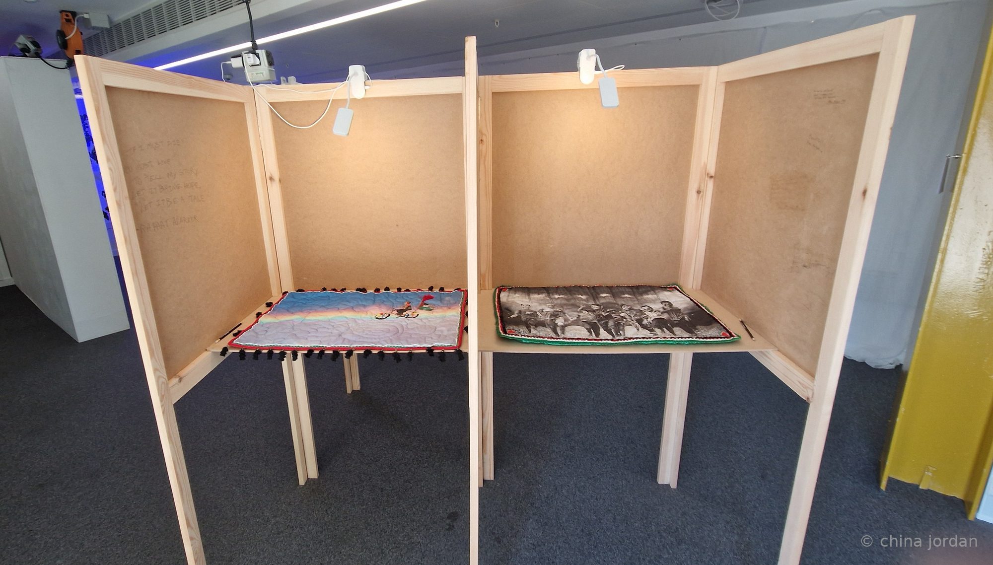 Between Us — two sculptures housing Dream and Play quilts